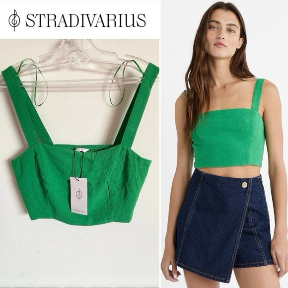 Stradivarius TOP COURT AVEC LIN - Picture 1 of 5